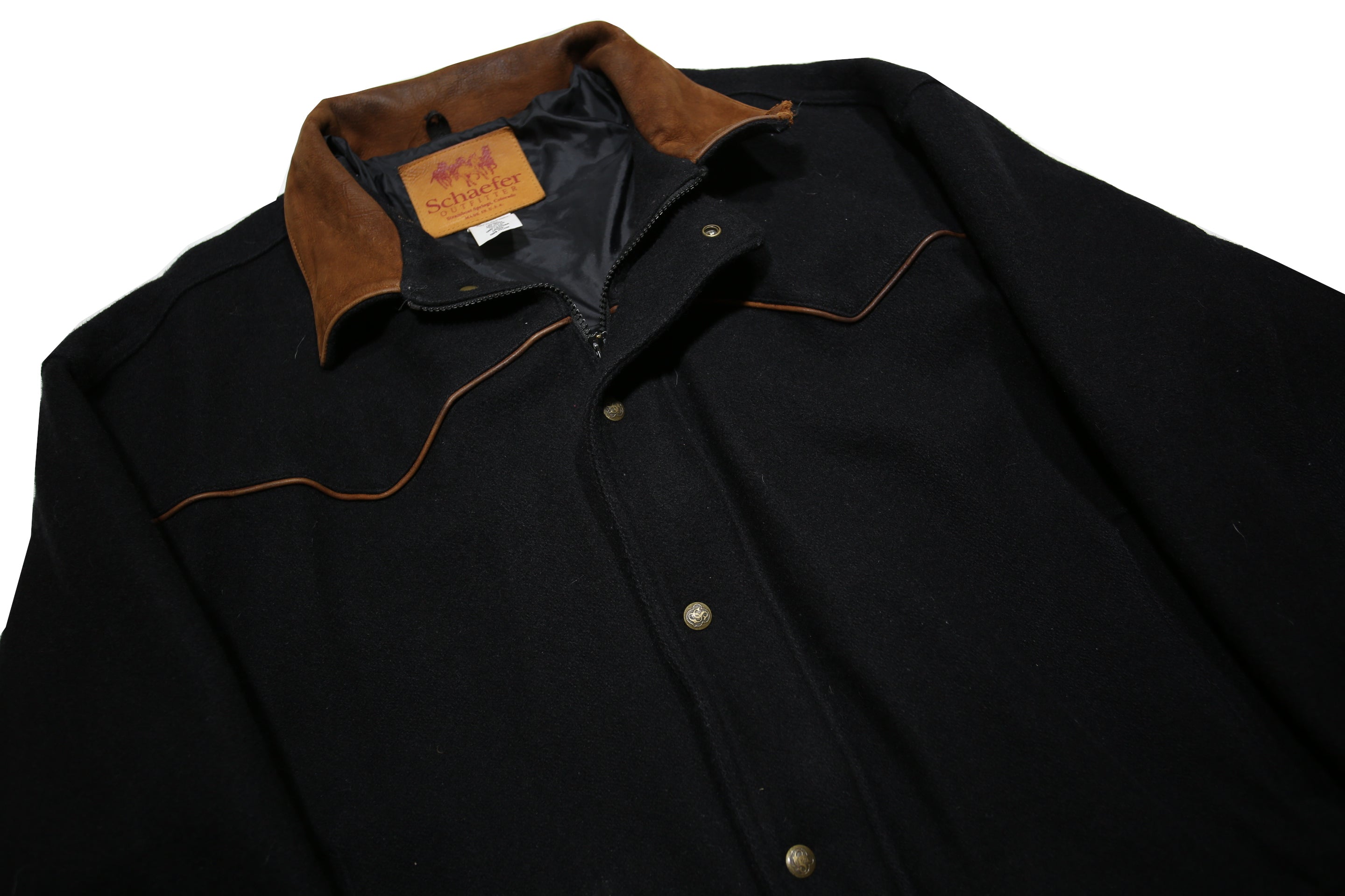 SCHAEFER Mens Black & Brown Wool Blend Classic Jacket XL Zip Western Style