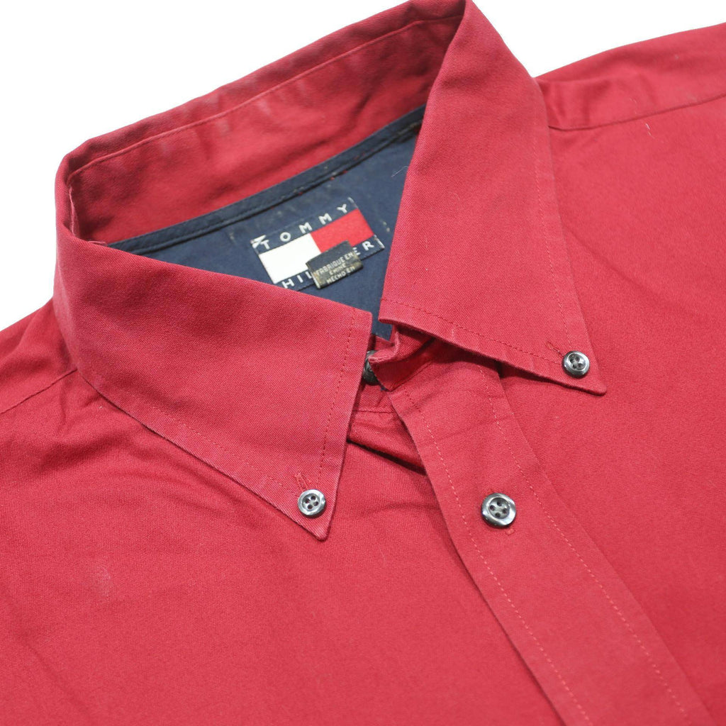 TOMMY HILFIGER Mens Red Shirt L Cotton Button Down Long Sleeve Classic Fit