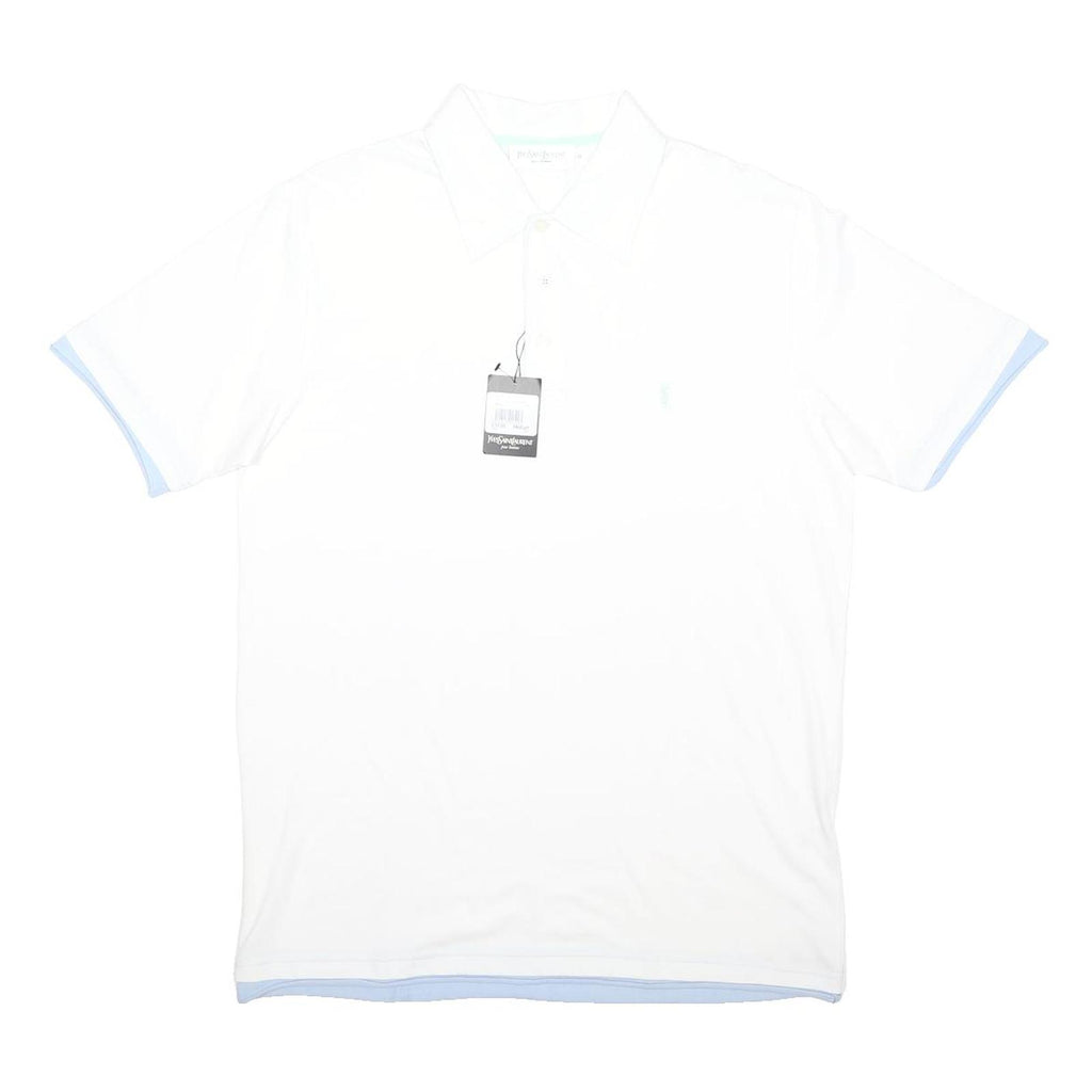 YVES SAINT LAURENT Mens White & Light Blue Short Sleeve Plain M Cotton Blend