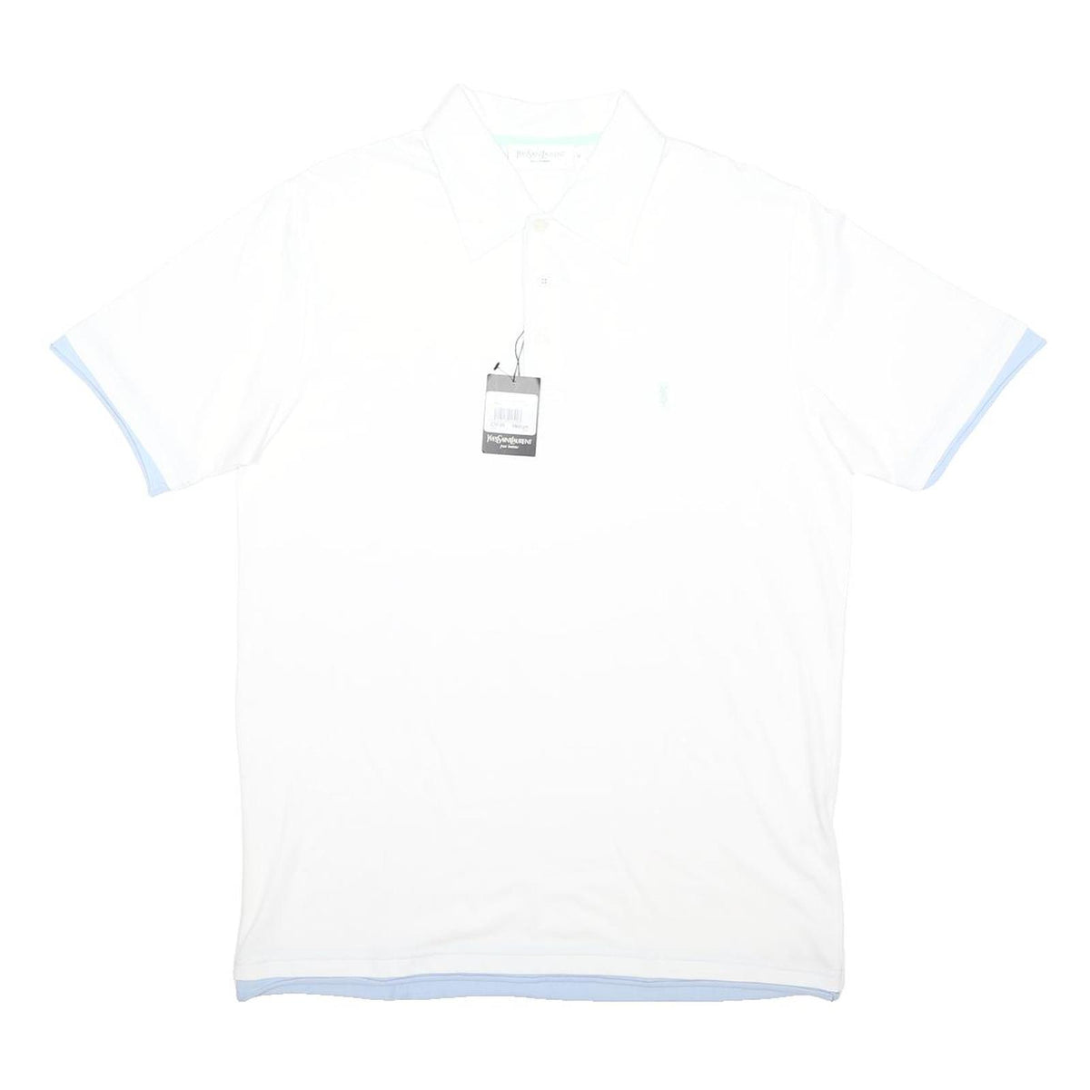 YVES SAINT LAURENT Mens White & Light Blue Short Sleeve Plain M Cotton Blend