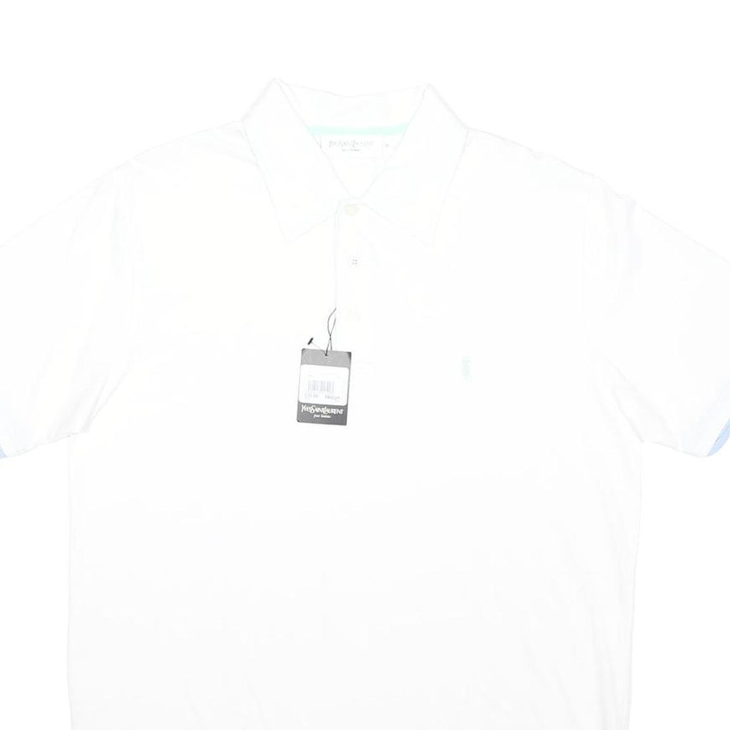 YVES SAINT LAURENT Mens White & Light Blue Short Sleeve Plain M Cotton Blend