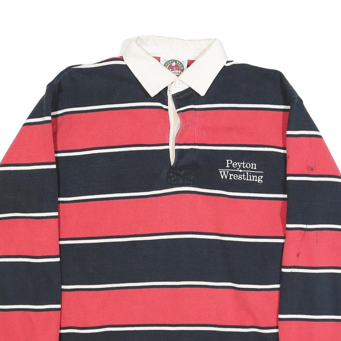 BARBARIAN Mens Navy & Red Peyton Wrestling Long Sleeve Striped M Cotton Polo