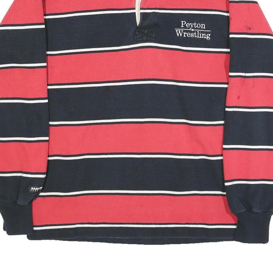 BARBARIAN Mens Navy & Red Peyton Wrestling Long Sleeve Striped M Cotton Polo