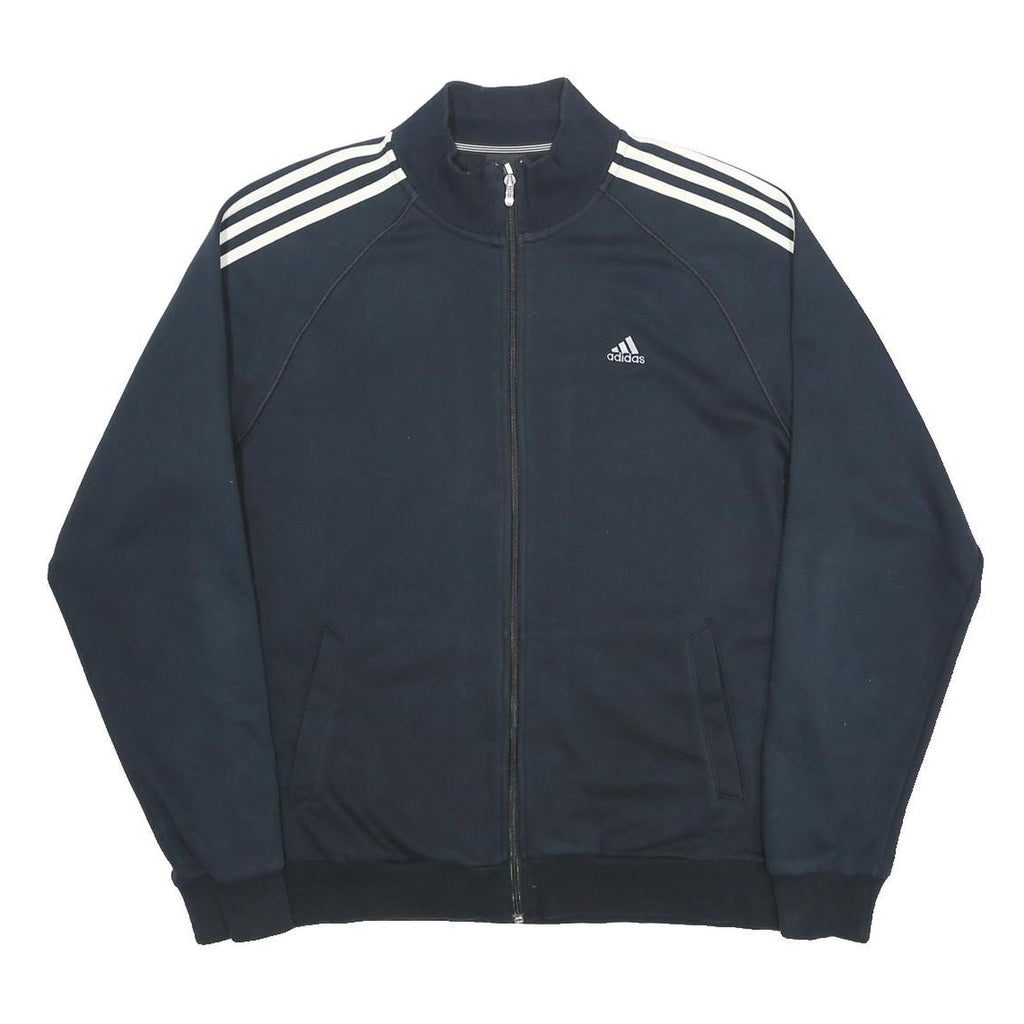 ADIDAS Mens Black & White Track Jacket L Cotton Blend Zip Sports Casual