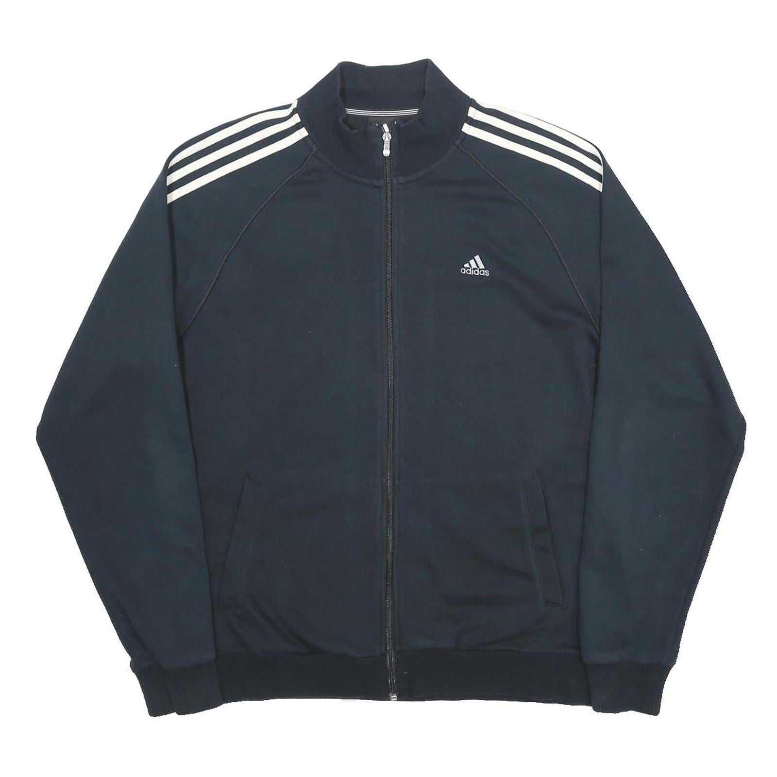 ADIDAS Mens Black & White Track Jacket L Cotton Blend Zip Sports Casual