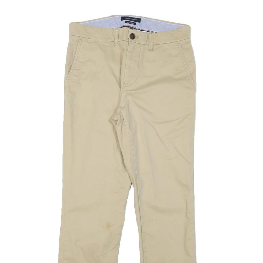 TOMMY HILFIGER Mens Cotton Blend Beige Slim Tapered Trousers W29 L30 Classic