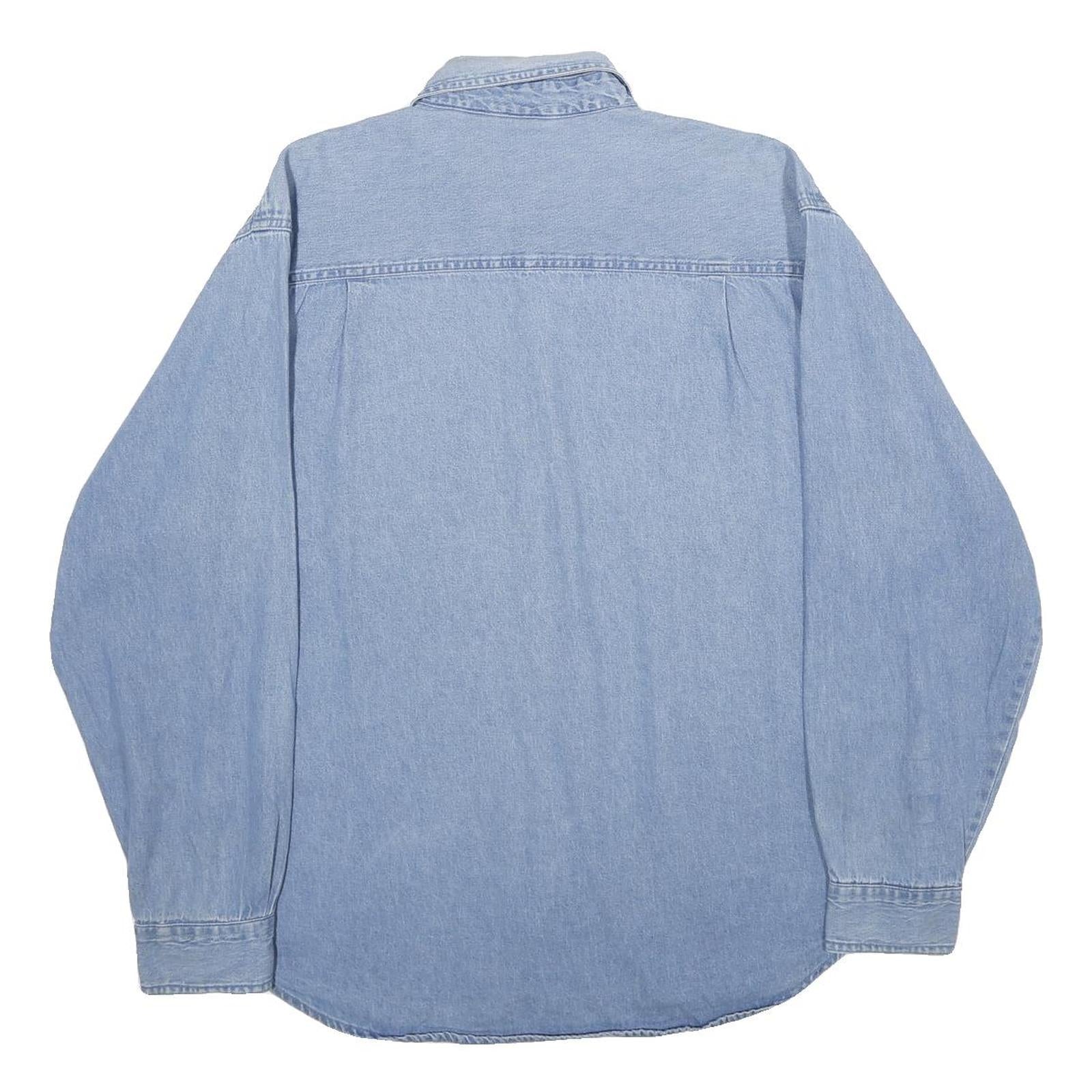 TRUMAN Mens Blue Denim Shirt L Button-Down Collar Long Sleeve Casual Cotton