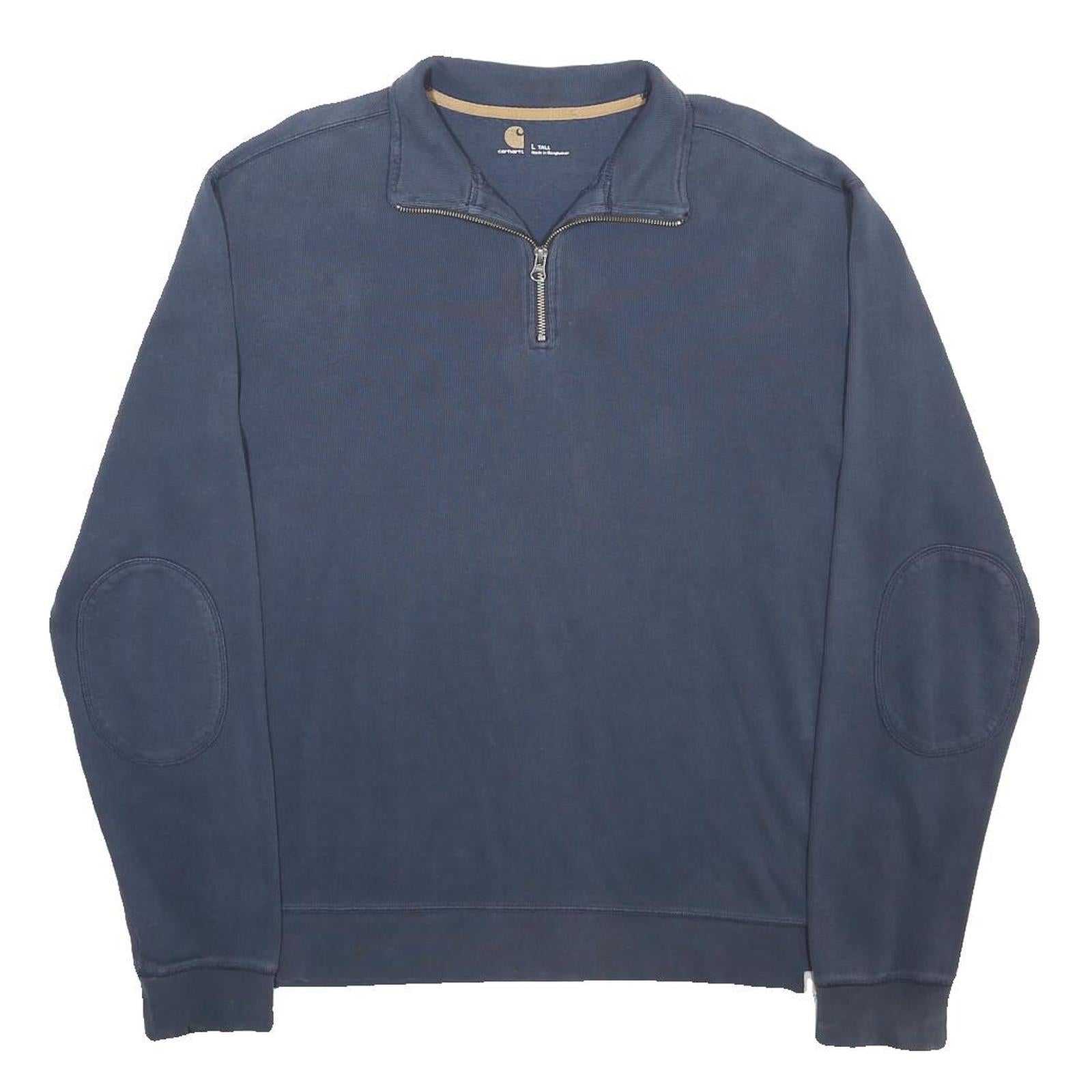 CARHARTT Mens Blue Plain Pullover Crew Neck Basic Knit L Cotton Jumper