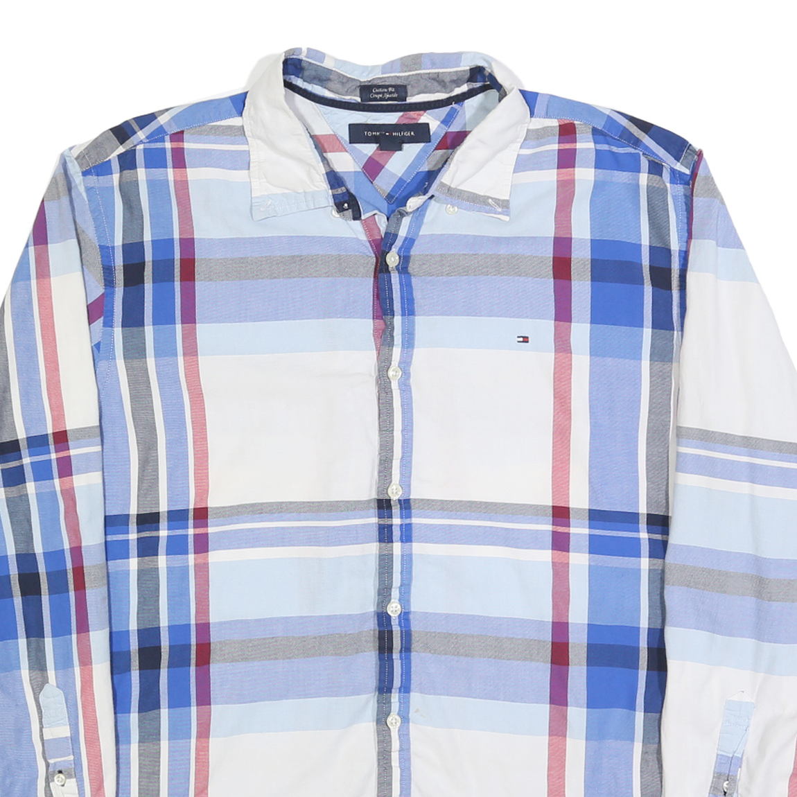 TOMMY HILFIGER Mens Blue & White Check Shirt XL Casual Classic Cotton