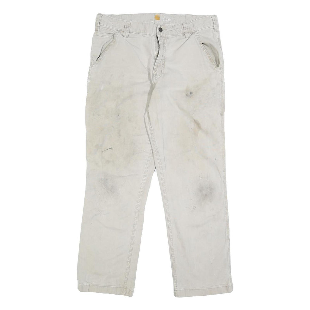 CARHARTT Mens Cotton Blend Beige Relaxed W30 L27 Workwear Trousers Zip Closure