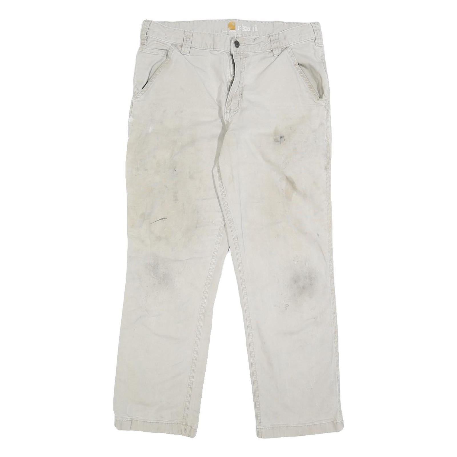 CARHARTT Mens Cotton Blend Beige Relaxed W30 L27 Workwear Trousers Zip Closure