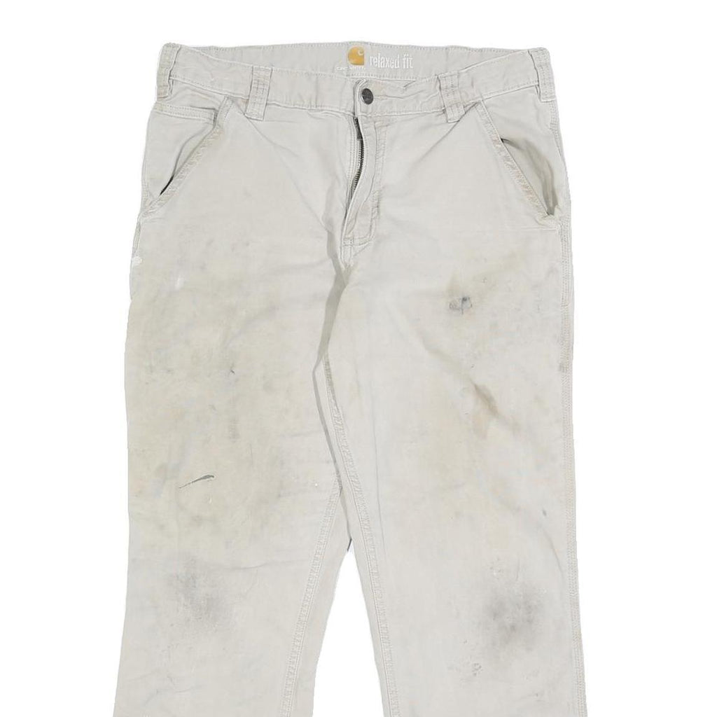 CARHARTT Mens Cotton Blend Beige Relaxed W30 L27 Workwear Trousers Zip Closure