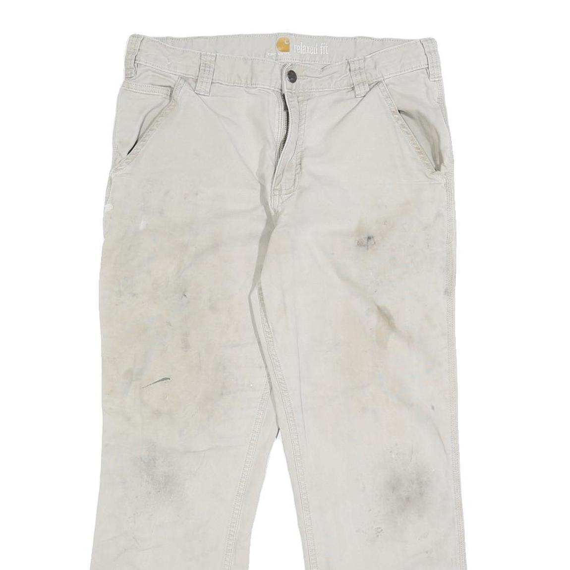 CARHARTT Mens Cotton Blend Beige Relaxed W30 L27 Workwear Trousers Zip Closure