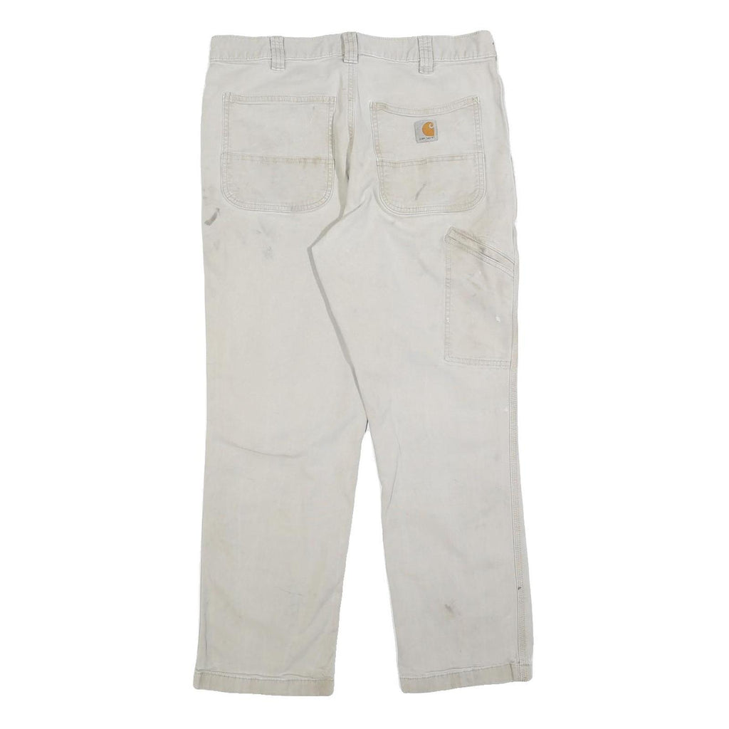 CARHARTT Mens Cotton Blend Beige Relaxed W30 L27 Workwear Trousers Zip Closure