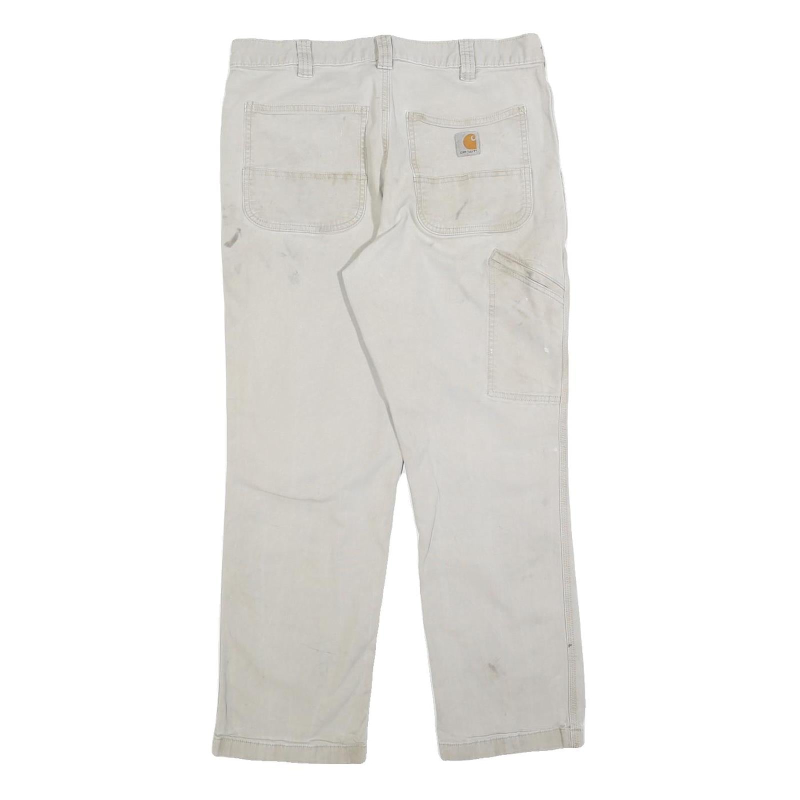CARHARTT Mens Cotton Blend Beige Relaxed W30 L27 Workwear Trousers Zip Closure