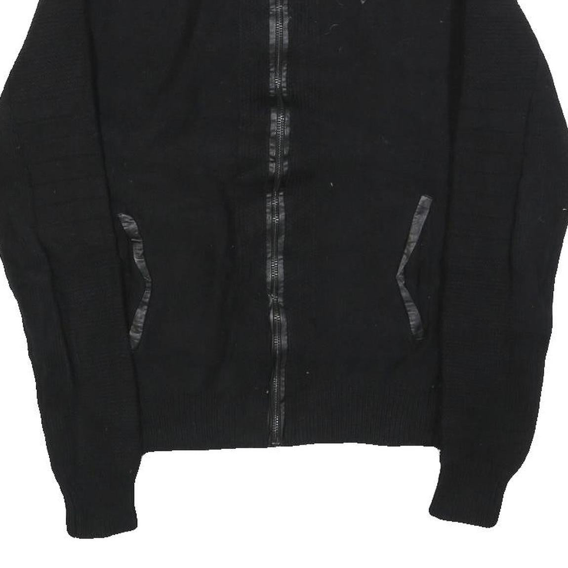 GUESS Womens Black Plain Full Zip Jumper Crew Neck Cable Knit S Soft Cotton