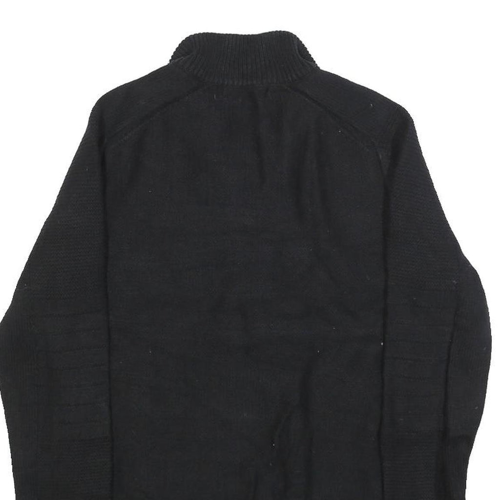 GUESS Womens Black Plain Full Zip Jumper Crew Neck Cable Knit S Soft Cotton