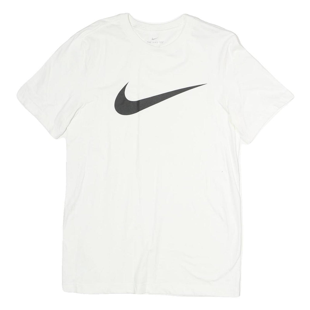 NIKE Mens White Swoosh T-Shirt S Short Sleeve Crew Neck Sports Casual