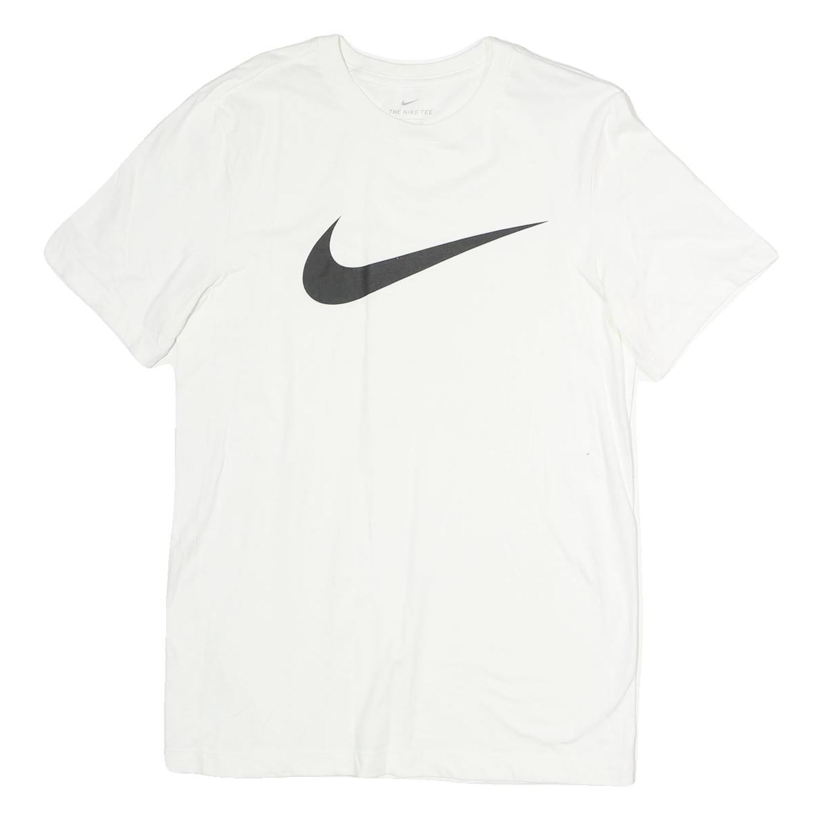NIKE Mens White Swoosh T-Shirt S Short Sleeve Crew Neck Sports Casual