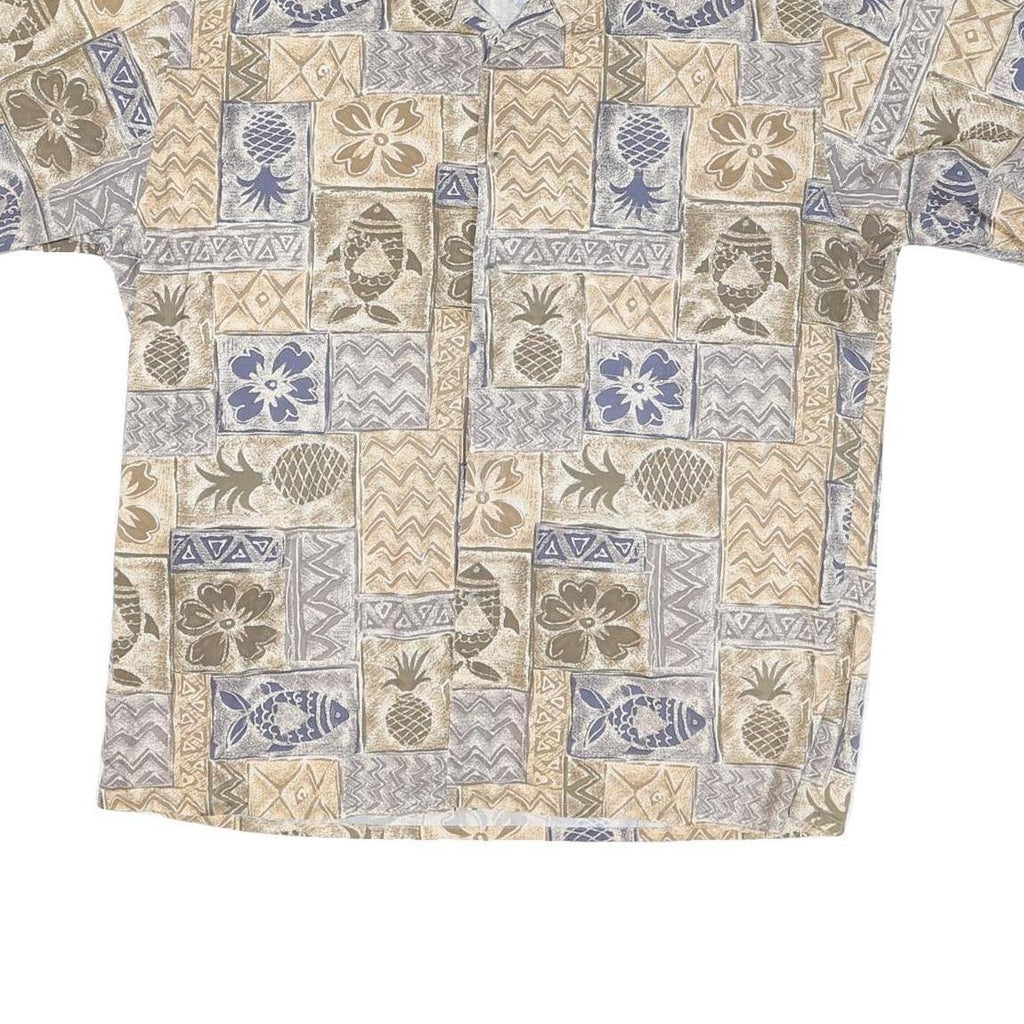 VIVA VENTO Mens Beige & Blue Pattern Cotton Blend Shirt L Casual Summer Tropical