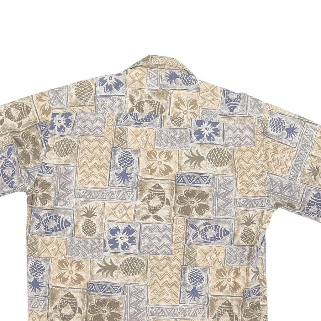 VIVA VENTO Mens Beige & Blue Pattern Cotton Blend Shirt L Casual Summer Tropical