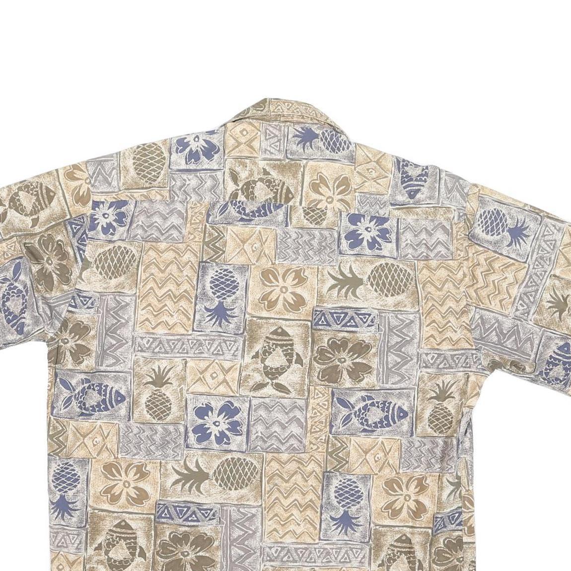 VIVA VENTO Mens Beige & Blue Pattern Cotton Blend Shirt L Casual Summer Tropical
