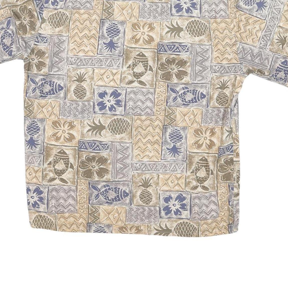 VIVA VENTO Mens Beige & Blue Pattern Cotton Blend Shirt L Casual Summer Tropical