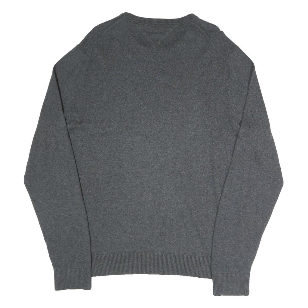TOMMY HILFIGER Mens Grey Plain Crew Neck Basic Knit Jumper XL Cotton Blend