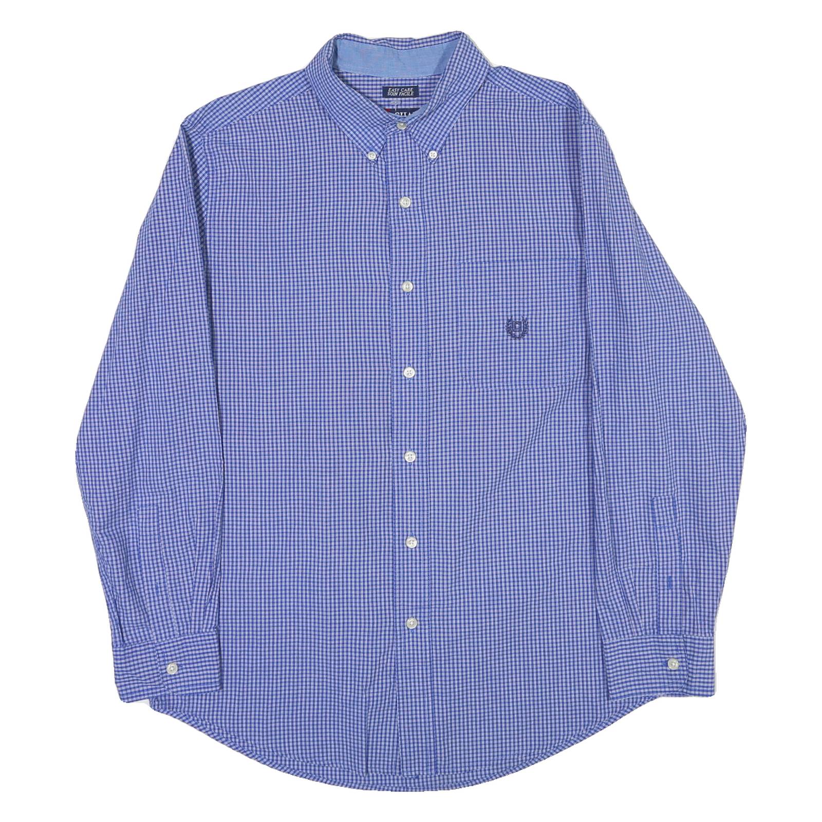 CHAPS Mens Blue & White Check Shirt M Button Down Classic Fit Cotton Blend