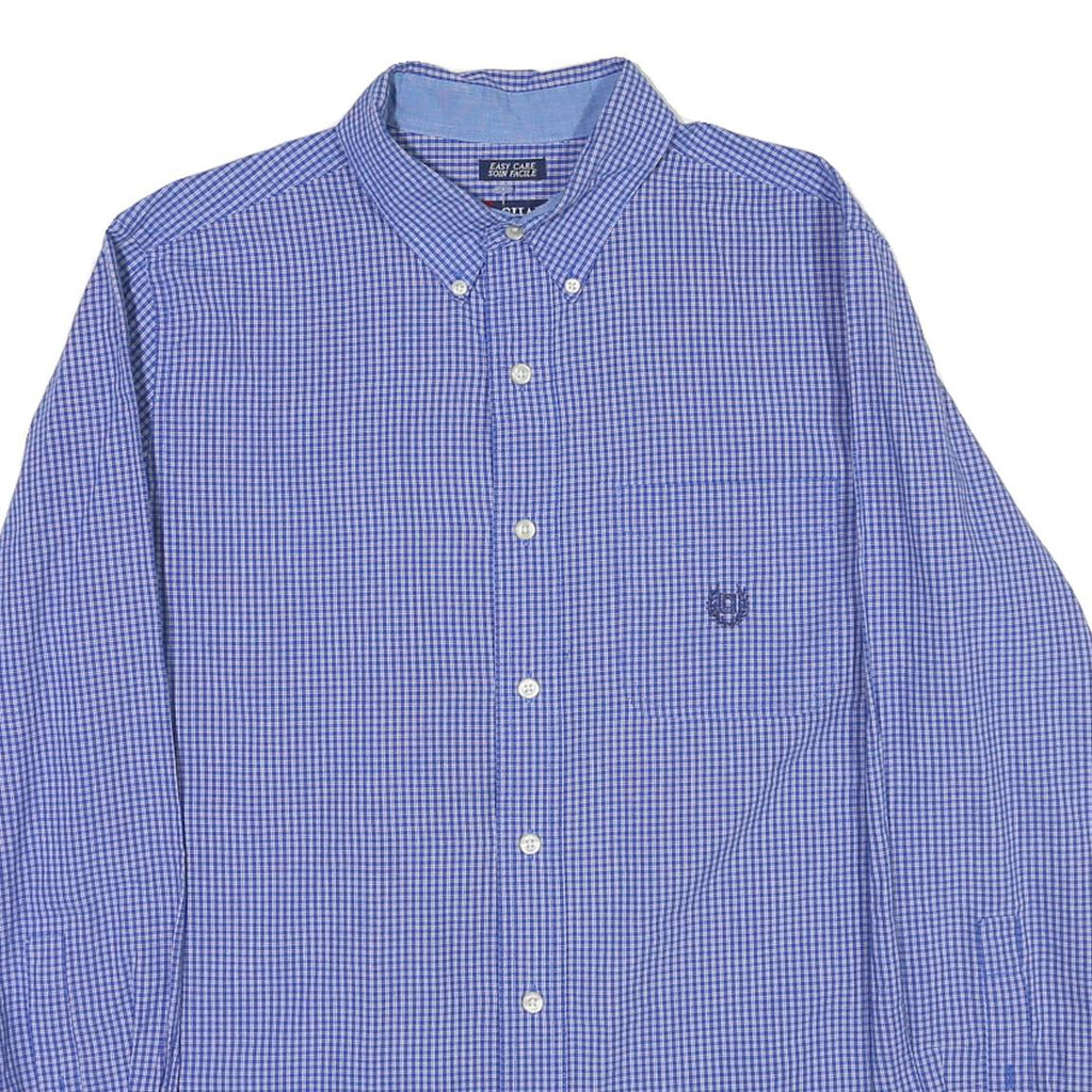 CHAPS Mens Blue & White Check Shirt M Button Down Classic Fit Cotton Blend
