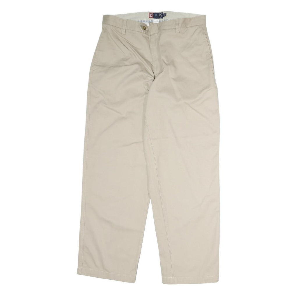 CHAPS Mens Cotton Beige Regular Straight Trousers W30 L32 Casual Classic Style