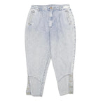 ASKARI Womens Jeans Blue Classic Tapered Denim Light W34 L28 Button Side Detail