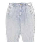 ASKARI Womens Jeans Blue Classic Tapered Denim Light W34 L28 Button Side Detail