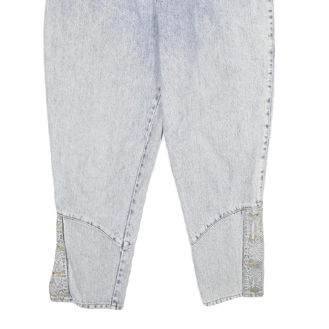 ASKARI Womens Jeans Blue Classic Tapered Denim Light W34 L28 Button Side Detail