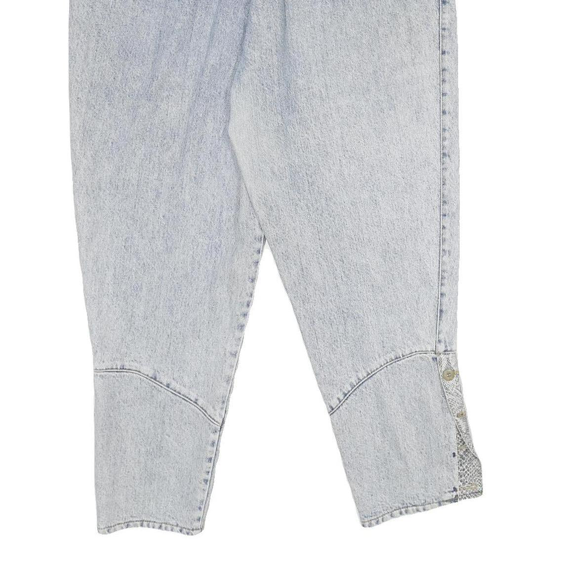 ASKARI Womens Jeans Blue Classic Tapered Denim Light W34 L28 Button Side Detail