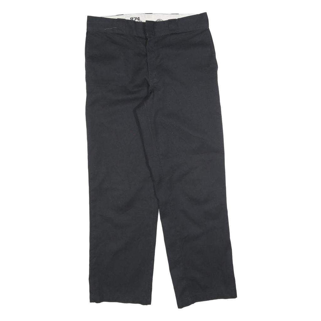 DICKIES Mens Black Cotton Blend Relaxed Straight Trousers W33 L30 Workwear Zip