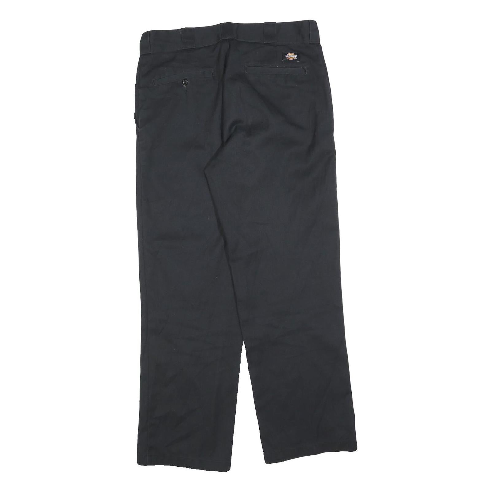 DICKIES Mens Black Cotton Blend Relaxed Straight Trousers W33 L30 Workwear Zip