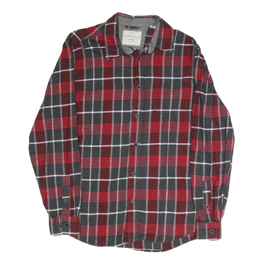 WEATHERPROOF Mens Red & Grey Check Shirt M Button Long Sleeve Casual Cotton