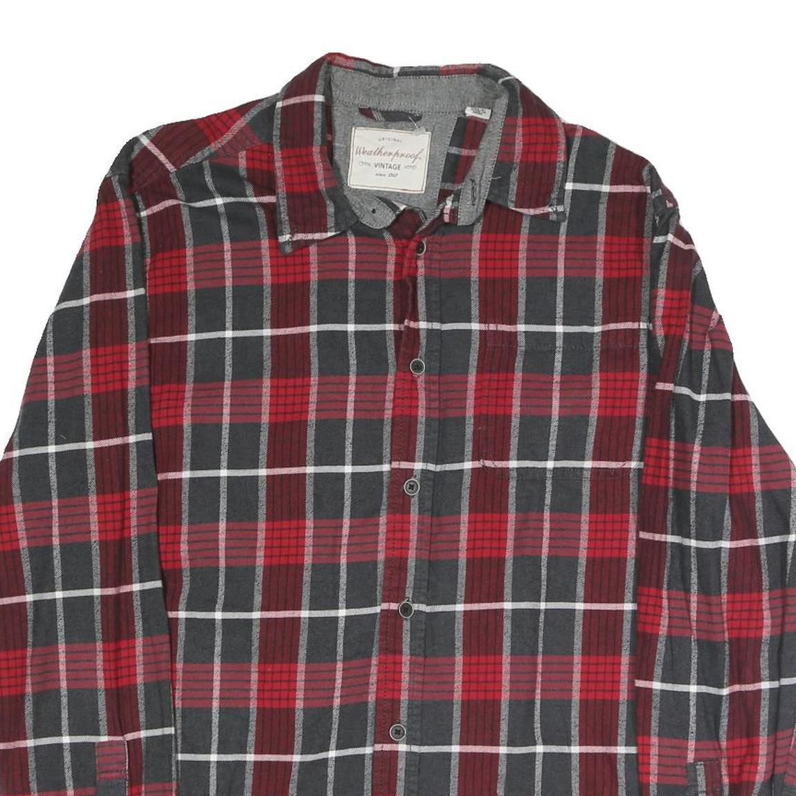 WEATHERPROOF Mens Red & Grey Check Shirt M Button Long Sleeve Casual Cotton