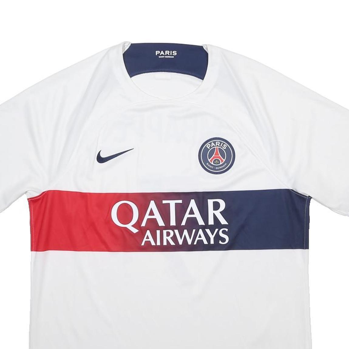 NIKE Mens White Red & Blue Paris Mbappé Football Shirt L Short Sleeve Crew Neck