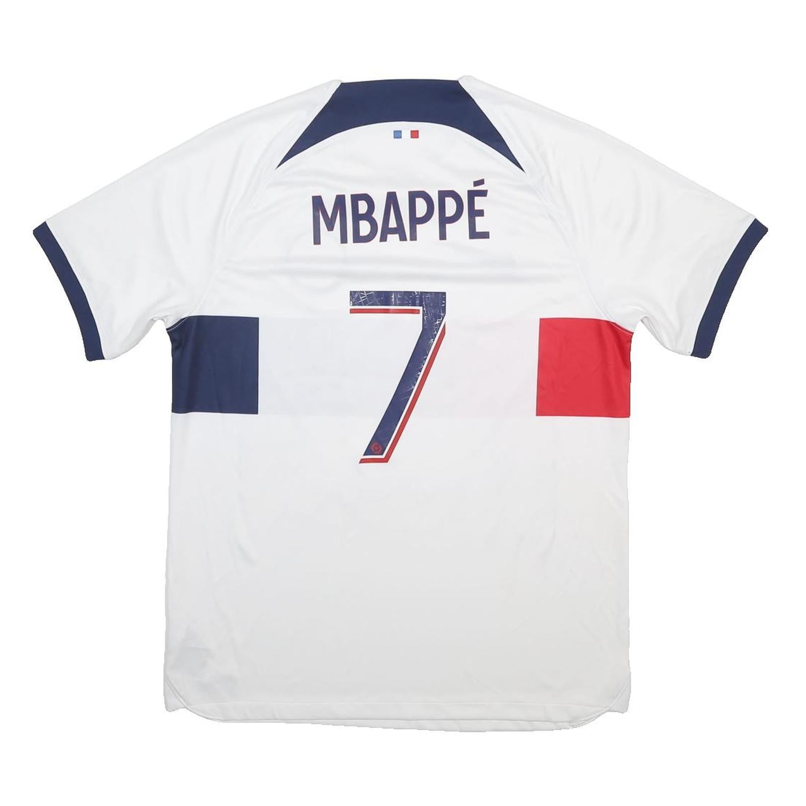 NIKE Mens White Red & Blue Paris Mbappé Football Shirt L Short Sleeve Crew Neck