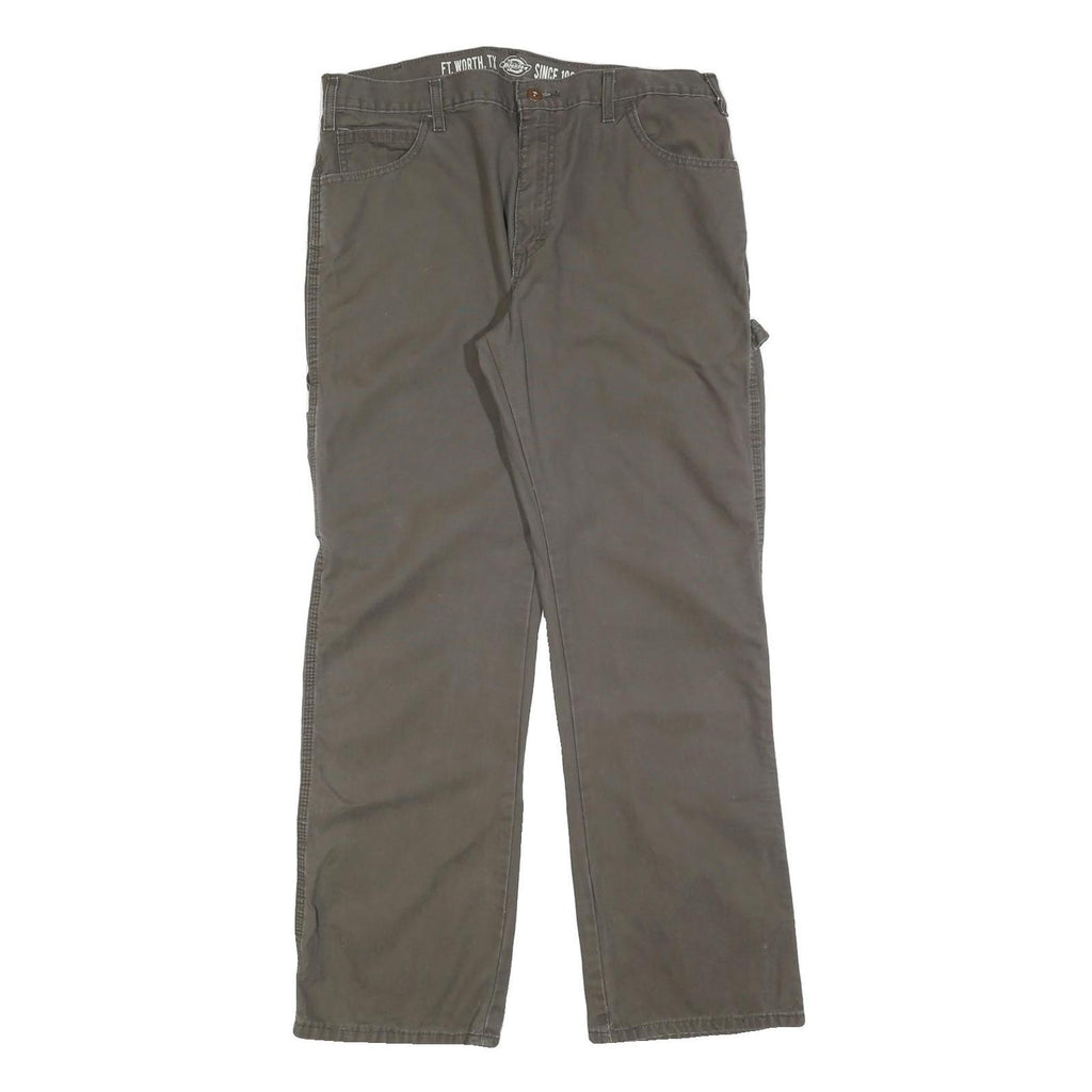 DICKIES Mens Cotton Blend Brown Regular Straight Trousers W34 L32 Workwear Zip
