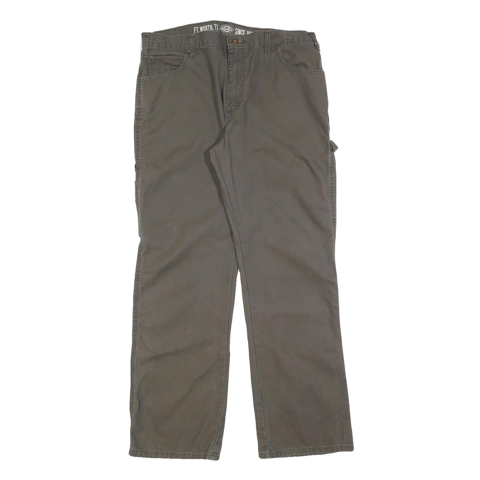 DICKIES Mens Cotton Blend Brown Regular Straight Trousers W34 L32 Workwear Zip