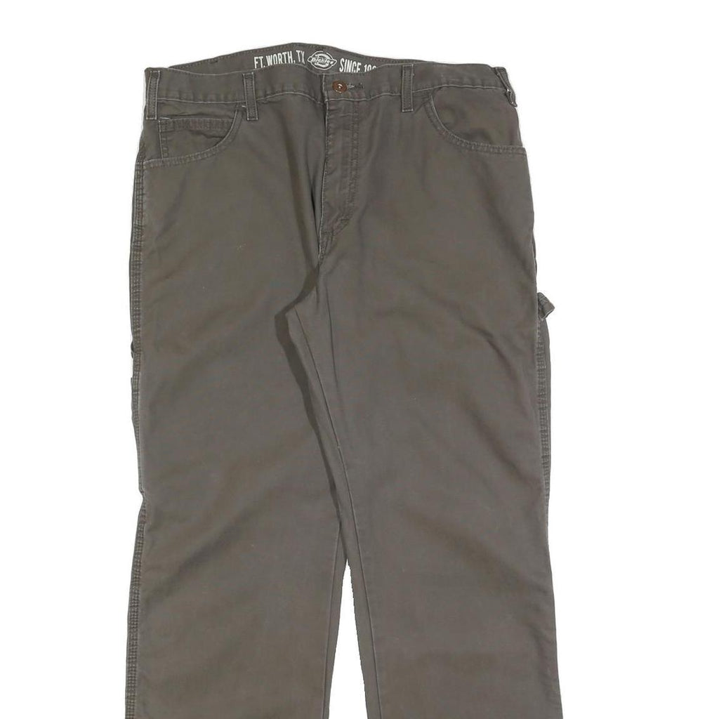 DICKIES Mens Cotton Blend Brown Regular Straight Trousers W34 L32 Workwear Zip