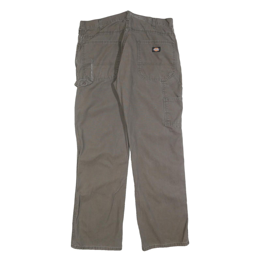 DICKIES Mens Cotton Blend Brown Regular Straight Trousers W34 L32 Workwear Zip
