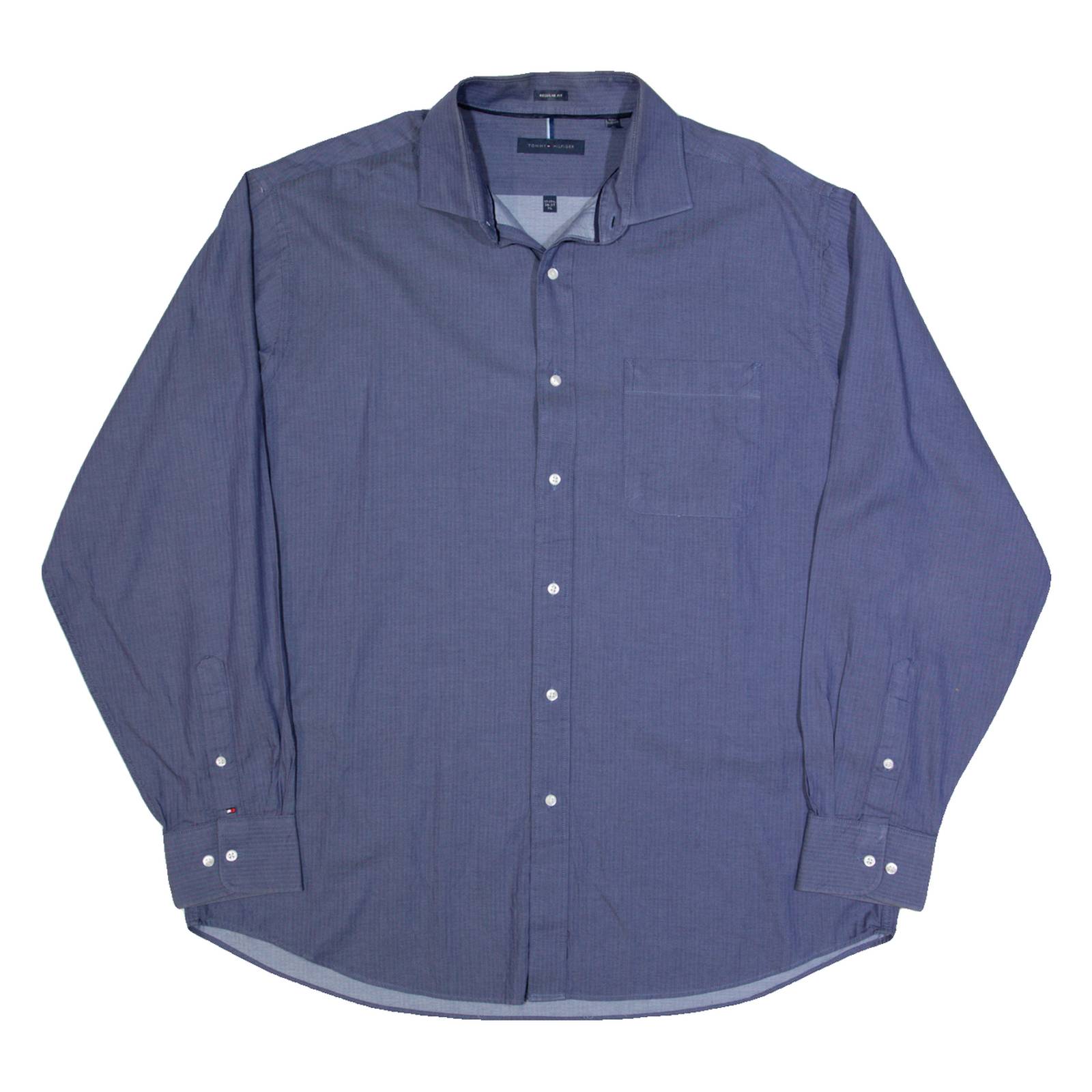 TOMMY HILFIGER Mens Plain Shirt Blue Long Sleeve XL