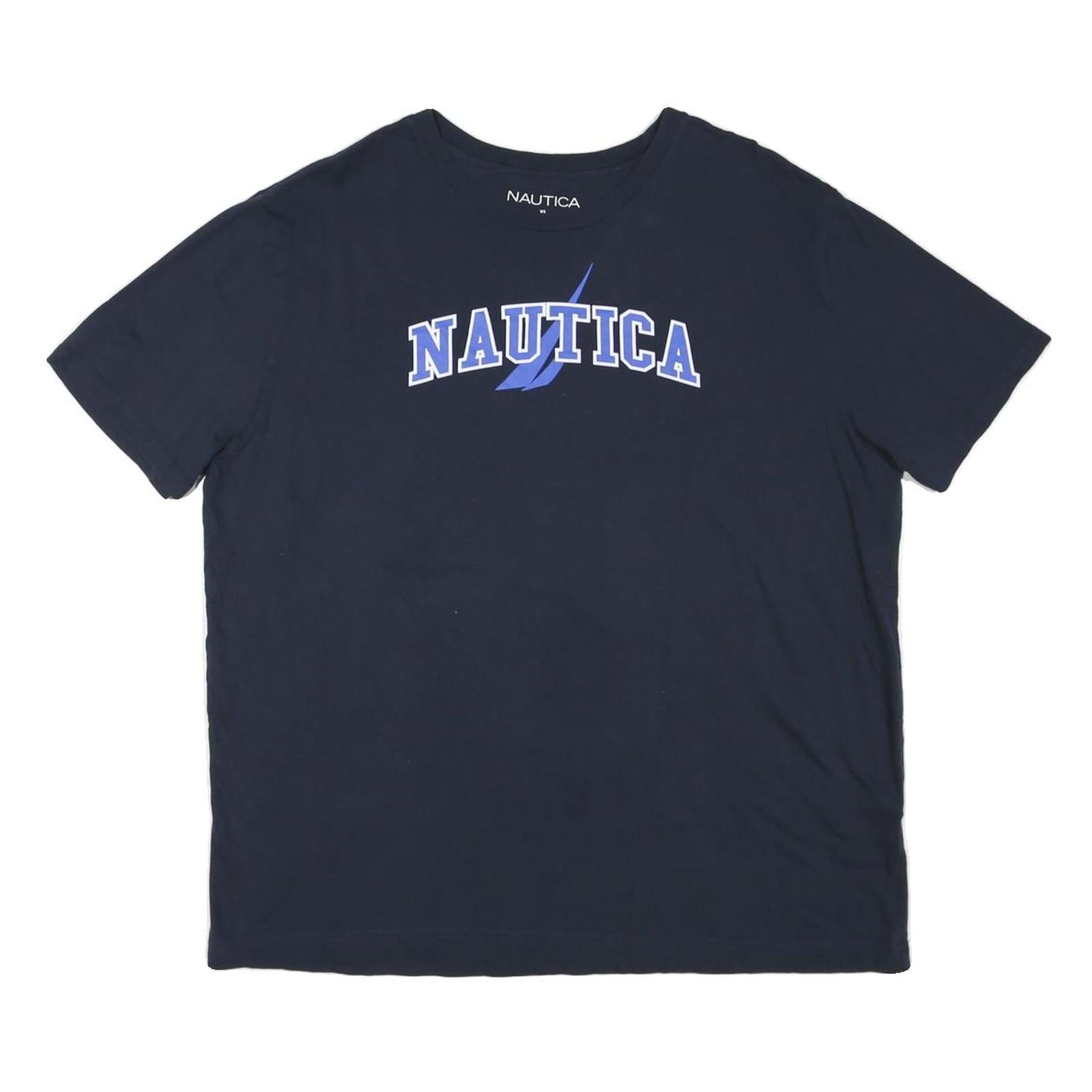 NAUTICA Mens Navy Blue Graphic T-Shirt L Short Sleeve Crew Neck Casual Cotton