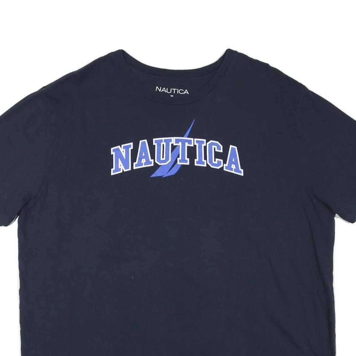 NAUTICA Mens Navy Blue Graphic T-Shirt L Short Sleeve Crew Neck Casual Cotton