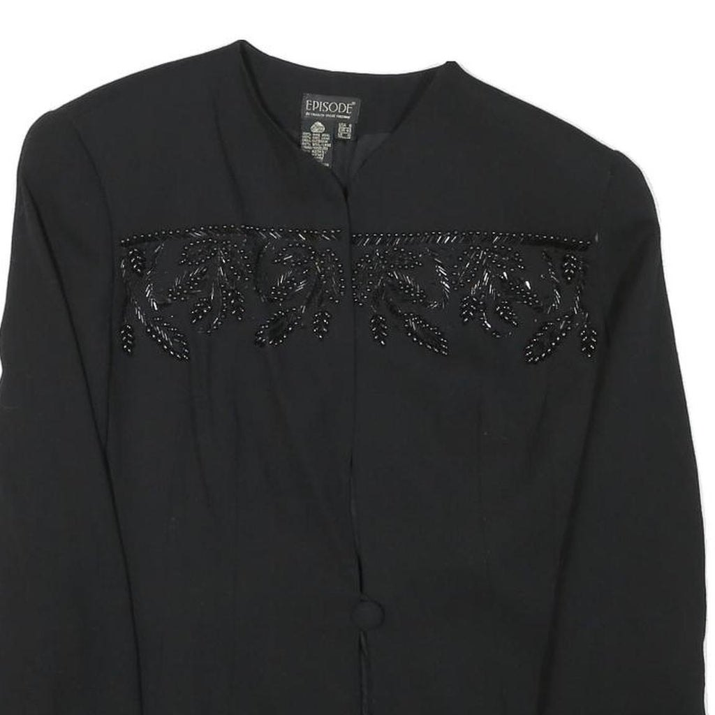 EPISODE Womens Black Wool Blend Embellished Button Jacket UK 10 Classic Fit