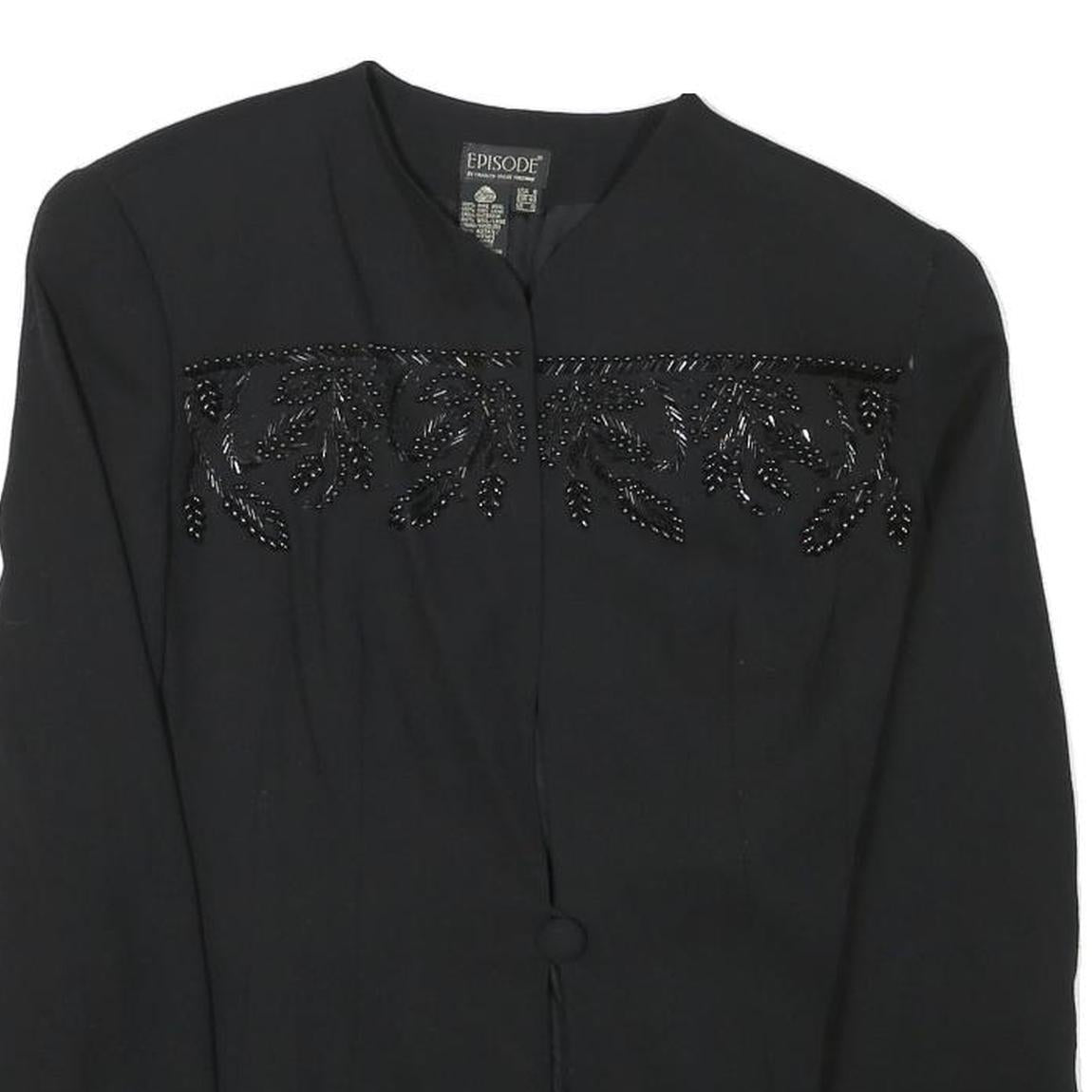 EPISODE Womens Black Wool Blend Embellished Button Jacket UK 10 Classic Fit